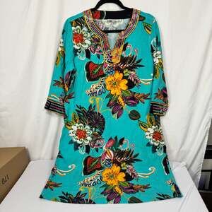 John Mark Floral Embroidered V-Neck Tunic Shift Dress Size M